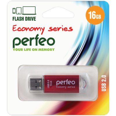 Фото Perfeo USB флэш-диск 16GB E01 Red economy series 10/100 PF-E01R016ES. Интернет-магазин FOROOM