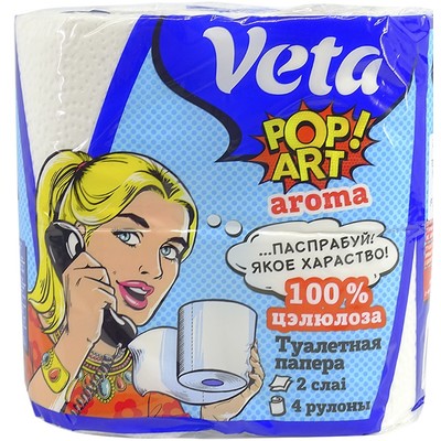 Фото Бумага туалетная VETA POP ART двухслойная, на втулке 100% целлюлоза, 1*4 рулона. Интернет-магазин FOROOM