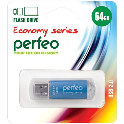 Фото Perfeo USB флэш-диск 64GB E01 Blue economy series /10 PF-E01N064ES. Интернет-магазин FOROOM