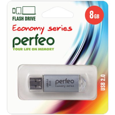 Фото Perfeo USB флэш-диск 8GB E01 Silver economy series 10/100 PF-E01S008ES. Интернет-магазин FOROOM
