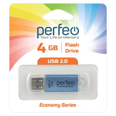 Фото Perfeo USB флэш-диск 4GB E01 Blue economy series /10 PF-E01N004ES. Интернет-магазин FOROOM