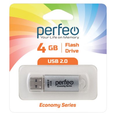 Фото Perfeo USB флэш-диск 4GB E01 Silver economy series /10 PF-E01S004ES. Интернет-магазин FOROOM