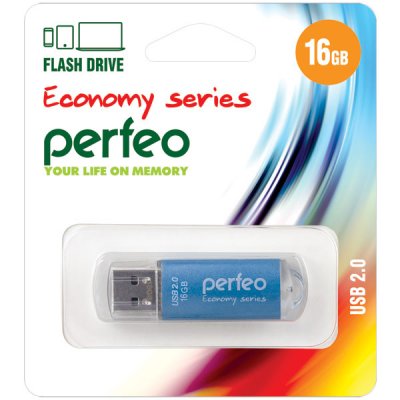Фото Perfeo USB флэш-диск 16GB E01 Blue economy series 10/100 PF-E01N016ES. Интернет-магазин FOROOM