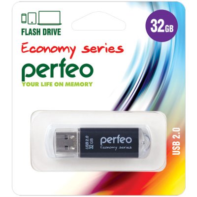 Фото Perfeo USB флэш-диск 32GB E01 Black economy series 10/100 PF-E01B032ES. Интернет-магазин FOROOM