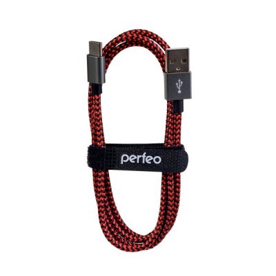 Фото Perfeo PERFEO Кабель USB2.0 A вилка - USB Type-C вилка, черно-красный, длина 1 м. (U4901) /100 U4901. Интернет-магазин FOROOM