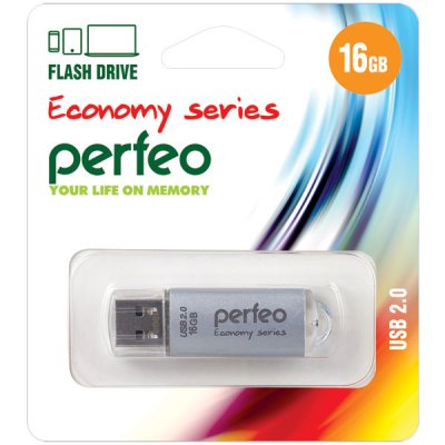 Фото Perfeo USB флэш-диск 16GB E01 Silver economy series 10/100 PF-E01S016ES. Интернет-магазин FOROOM