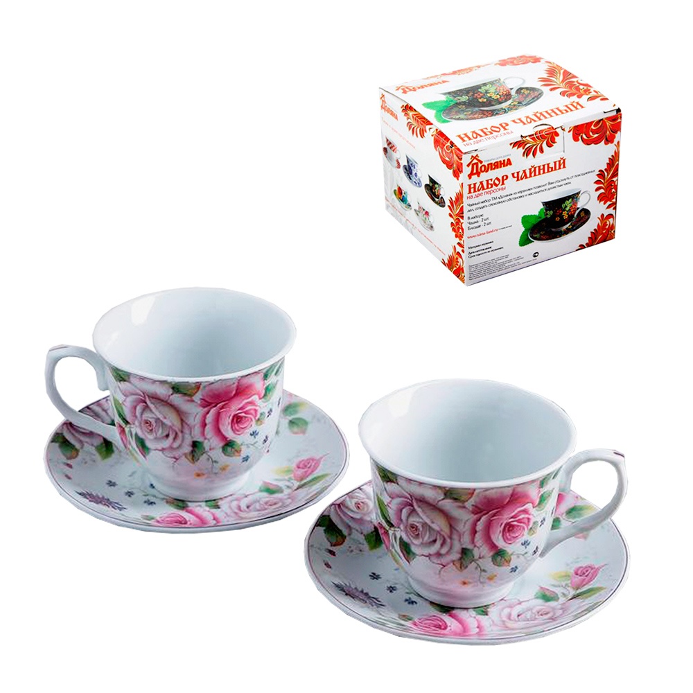 Набор чайный на 2 персоны (4 пр.): 2 чашки 230 мл, 2 блюдца Доляна Томная роза 240596