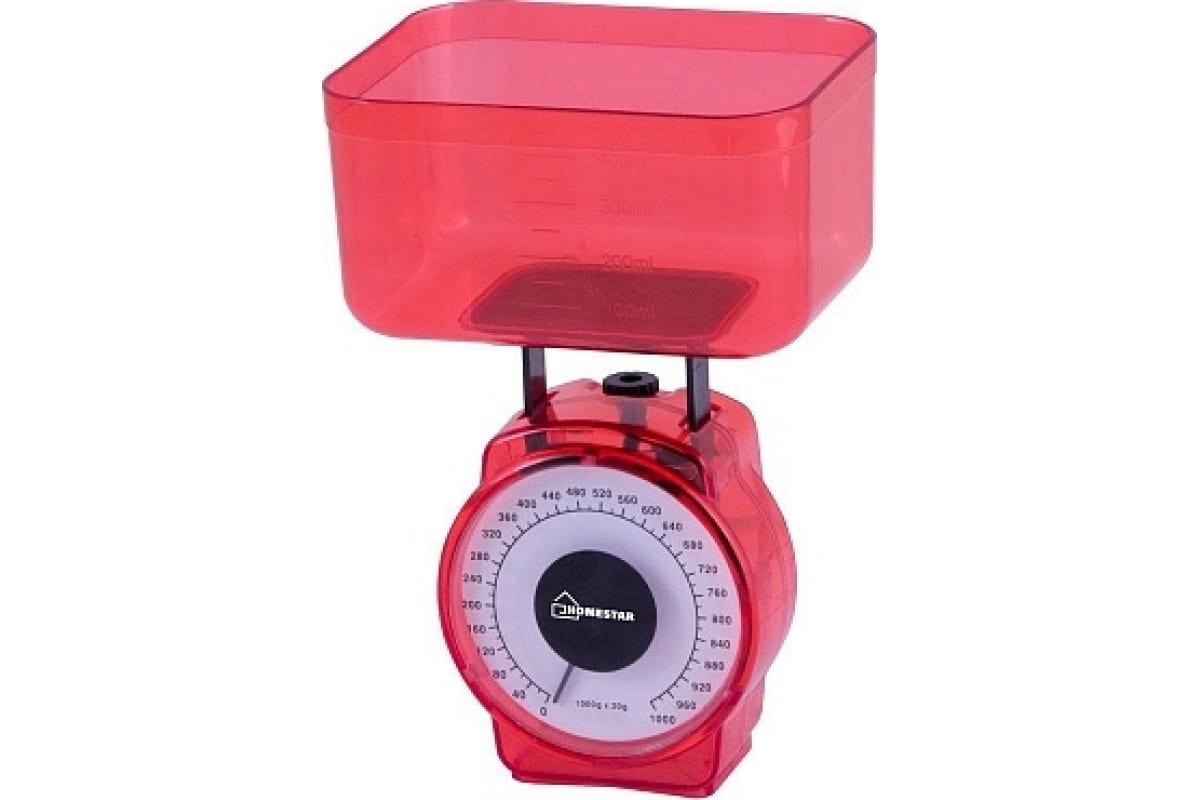 Фото Весы кухонные механические HOMESTAR HS-3004М, красные, 1 кг. Интернет-магазин FOROOM