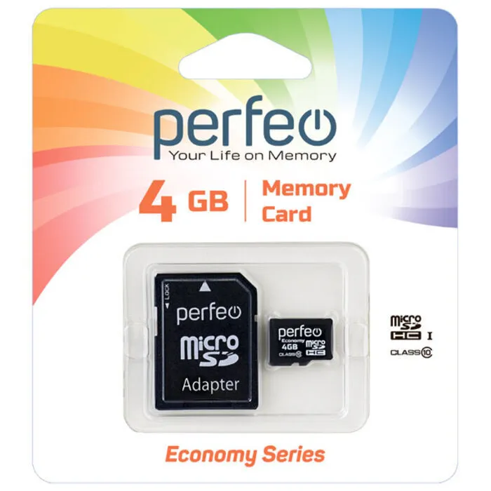 Фото Карта памяти micro SDHC PERFEO 4GB (Class 10) + Adapter ECONOMY  series 10/100. Интернет-магазин FOROOM
