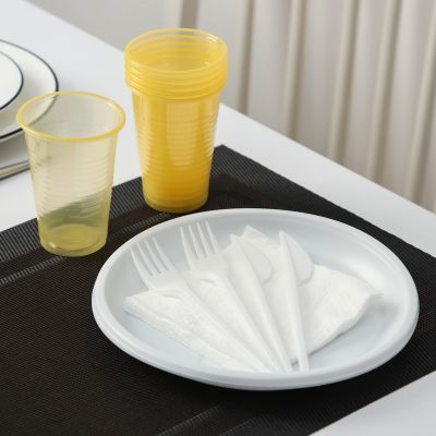Фото Набор одноразовой посуды "Пикничок" на 6 персон: вилки, ножи, стаканы, тарелки, салфетки Мистерия  710060. Интернет-магазин FOROOM
