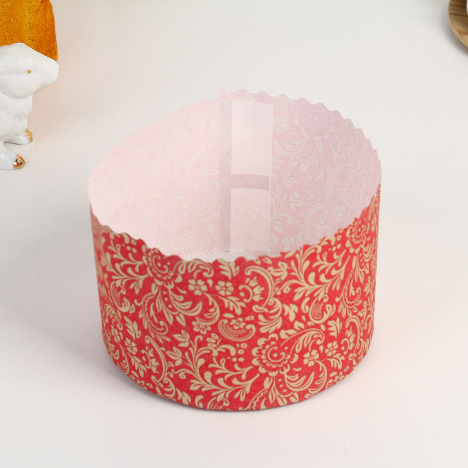 Форма бумажная для кекса, маффинов и кулича "Флора красная", 134 х 90 мм