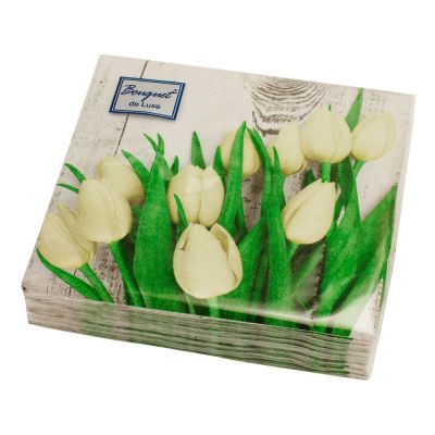 Фото Салфетки бумажные "Белые тюльпаны" 24х24см, 3 слоя, 25шт. Bouquet De Luxe 57299. Интернет-магазин FOROOM
