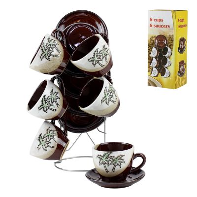 Фото Набор чайный на 6 персон: 6 чашек 150мл, 6 блюдец, подставка Market Union  SH7. Интернет-магазин FOROOM