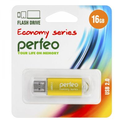 Фото Флэш-диск 16GB E01 Perfeo USB  Gold economy series 10/100 PF-E01Gl016ES. Интернет-магазин FOROOM