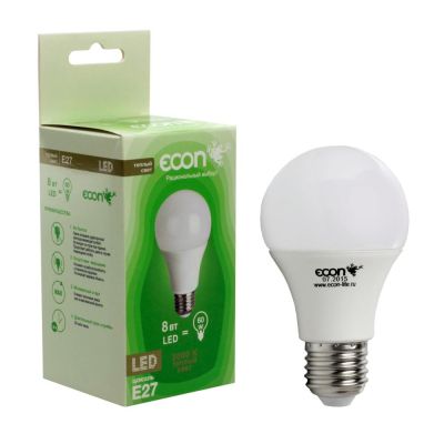 Лампа светодиодная ECON LED A 8 Вт Е27 3000К A60 ECON  18021