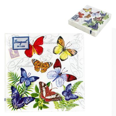 Фото Салфетки бумажные "Бабочки" 24х24см, 3 слоя, 25шт. Bouquet De Luxe 37211. Интернет-магазин FOROOM