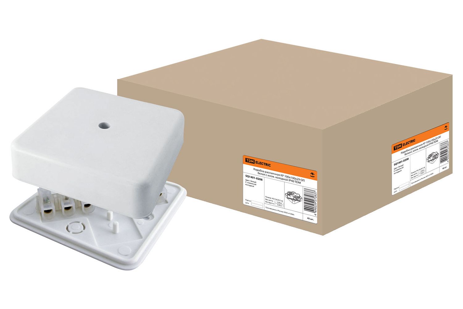 Коробка распаячная КР 100x100x29 ОП с клем, колодкой белая IP40  TDM /42 SQ1401-0208