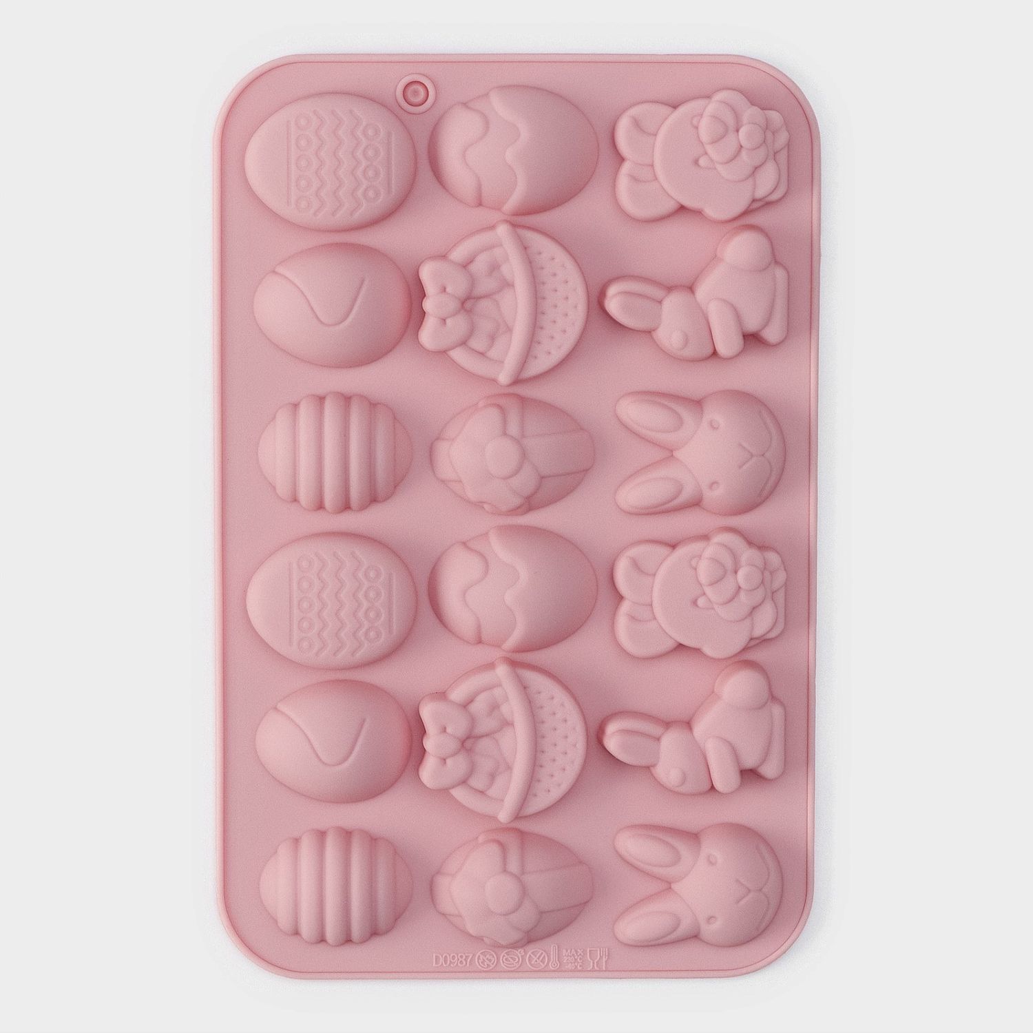 Форма силиконовая для украшений Доляна «Пасхальные кролики», 19x12,5x1 см, 18 ячеек, цвет розовый