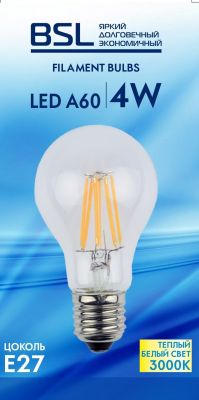 Фото Лампа светодиодная A60 4W 3000K E27 BSL  GR-LFBA60-4W-3K-E27. Интернет-магазин FOROOM