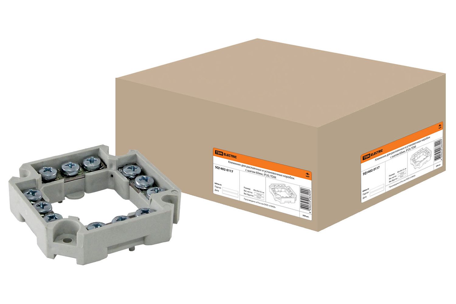 TDM ELECTRIC Клеммник для распаячных и установочных коробок с шагом 60мм, IP20, TDM 10/200 SQ1402-0117