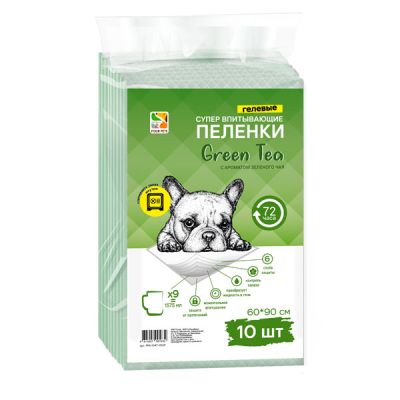 Фото Пеленки FOUR PETS Green Tea для собак c ароматом зеленого чая 60х90см., упаковка 10 шт PFA104T-10UP. Интернет-магазин FOROOM