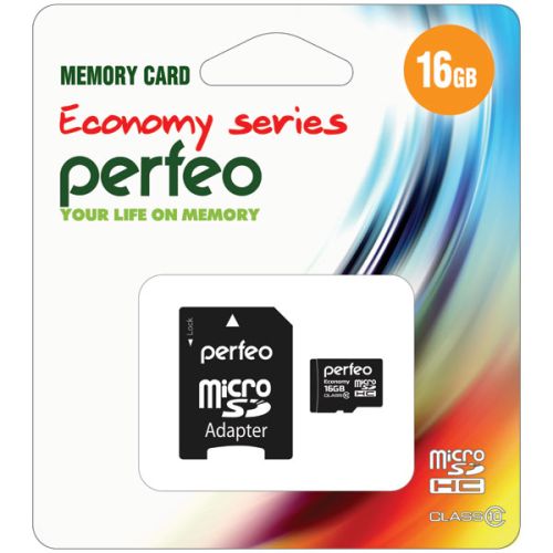 Фото Карта памяти micro SDHC PERFEO 16GB (Class 10) + Adapter ECONOMY  series  10/100. Интернет-магазин FOROOM