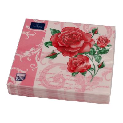 Фото Салфетки бумажные "Романтические розы на розовом" 33x33см, 3 слоя, 20шт. Bouquet Art 57270. Интернет-магазин FOROOM