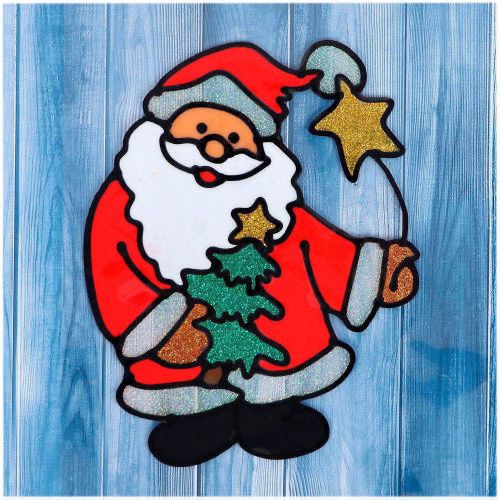 Фото Наклейка на стекло "Дед Мороз с ёлкой и звёздочкой" 14,5х18см Зимнее Волшебство  1399720. Интернет-магазин FOROOM