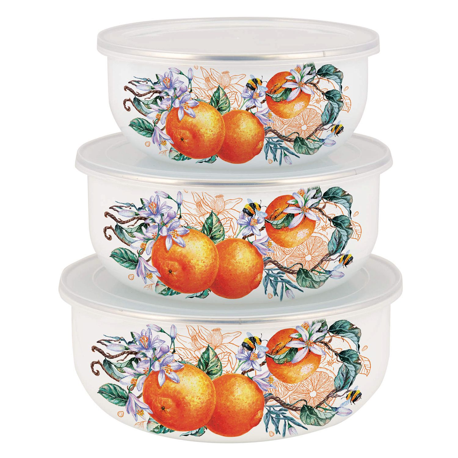 Набор салатников 700мл, 1100мл, 1400мл с пластиковыми крышками (6пр.) Appetite Orange fruit BW01-O
