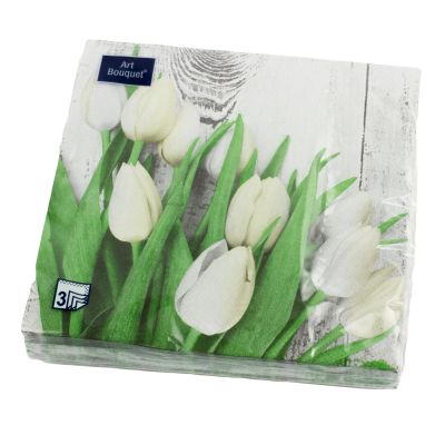 Фото Салфетки бумажные "Белые тюльпаны" 33x33см, 3 слоя, 20шт. Bouquet Art 37383. Интернет-магазин FOROOM