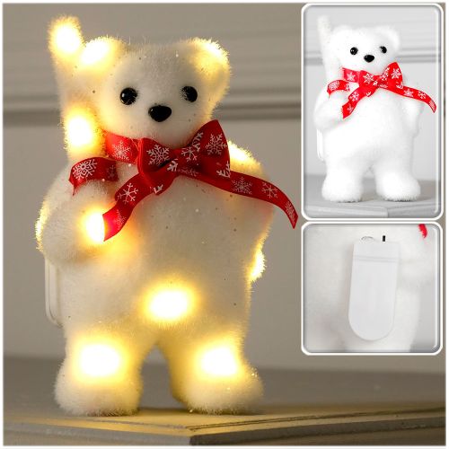 Фото Фигура световая "Медведь с посохом в шарфе" 9x6x(h)15см, флоковое покрытие, белый тёплый свет, от батареек CR2032x2шт. Luazon Lighting  4843993. Интернет-магазин FOROOM