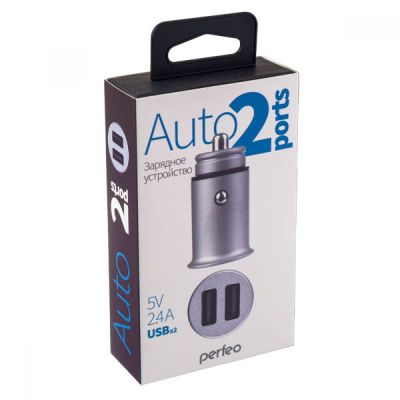 Фото PERFEO Автомобильное зарядное устройство с двумя разъемами USB, 2x2.4А, серебро, "AUTO 2" /50. Интернет-магазин FOROOM