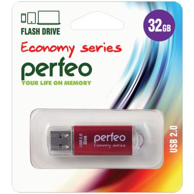 Фото USB флэш-диск 32GB E01 Red economy series 10/100 PF-E01R032ES  Perfeo. Интернет-магазин FOROOM