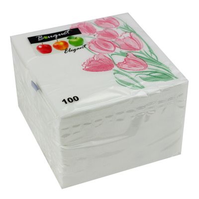 Салфетки бумажные "Розовые тюльпаны" 24x24см, 1слой, 100шт. Bouquet Elegant 57379