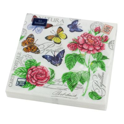 Фото Салфетки бумажные "Бабочки и розы" 33x33см, 3 слоя, 20шт. Bouquet Art 37348. Интернет-магазин FOROOM