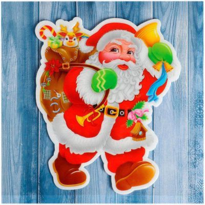 Фото Наклейка на стекло "Дед Мороз с подарками и колокольчиком" 14,5х18см Зимнее Волшебство  3566322. Интернет-магазин FOROOM