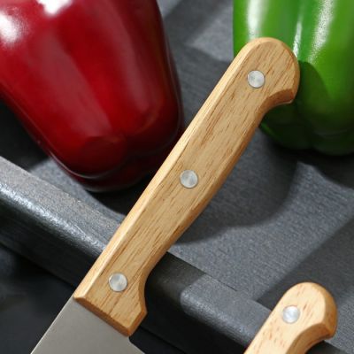 Фото Набор кухонный "Wood": 3 ножа, лезвия 9,5-13,4-16,9см Доляна  9228554. Интернет-магазин FOROOM
