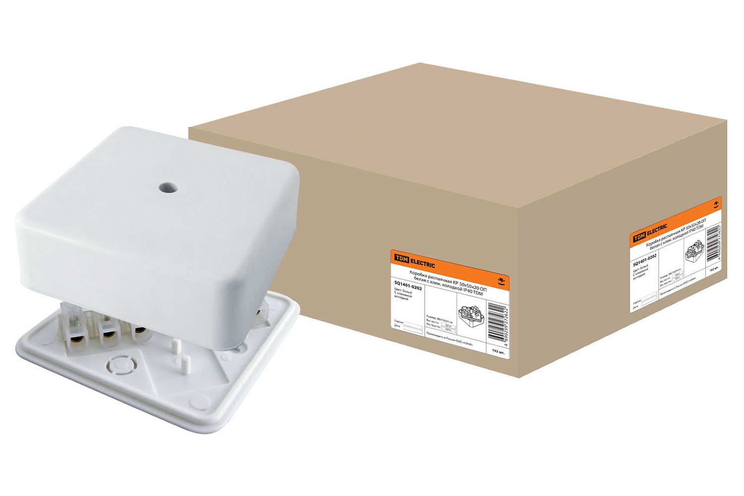 TDM ELECTRIC Коробка распаячная КР 50x50x20 ОП с клем. колодкой  белая IP40  TDM /192 SQ1401-0202