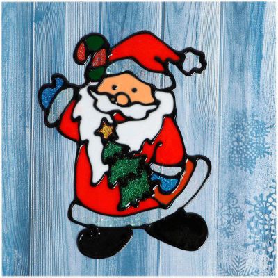 Фото Наклейка на стекло "Дед Мороз с ёлкой" 12х19см Зимнее Волшебство  1399727. Интернет-магазин FOROOM