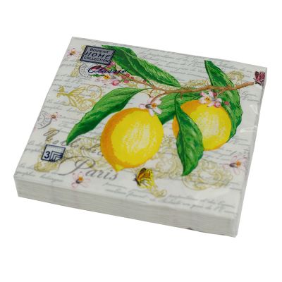 Фото Салфетки бумажные "Лимон" 33x33см, 3 слоя, 20шт. Bouquet Home Classic 42320. Интернет-магазин FOROOM